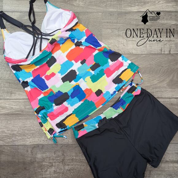 Tempt Me Strappy Back Boy Short Tankini Swimsuit Size L - Picture 6 of 6